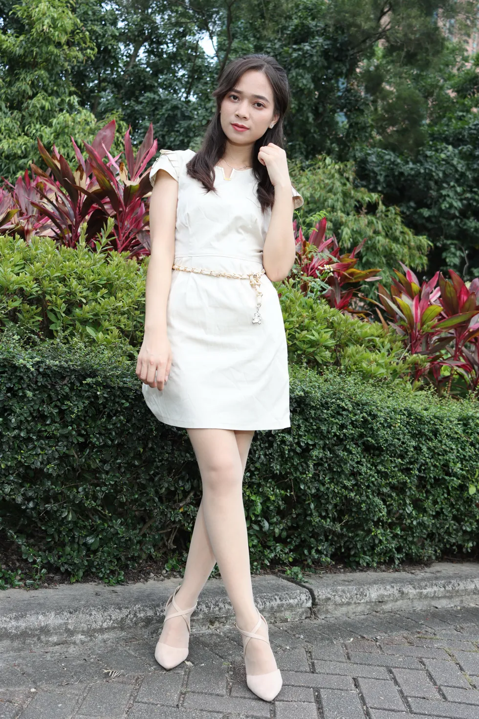 [Mzsock] NO.107 Vency Shen beige dress stockings high heels beautiful legs street photography#[70P]-6